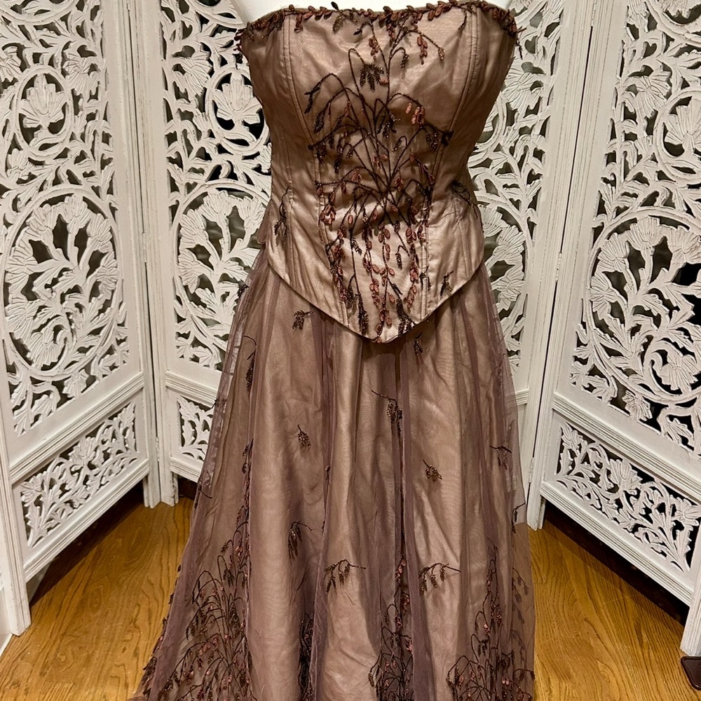 Elegant Strapless Embroidered Gown